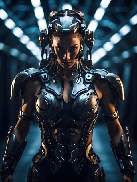 A Cyborg Woman in a Futuristic Costume