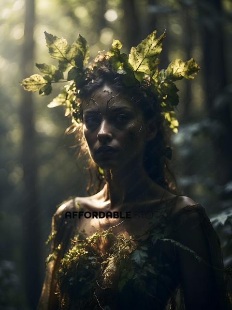 A woman with a crown of leaves on her head