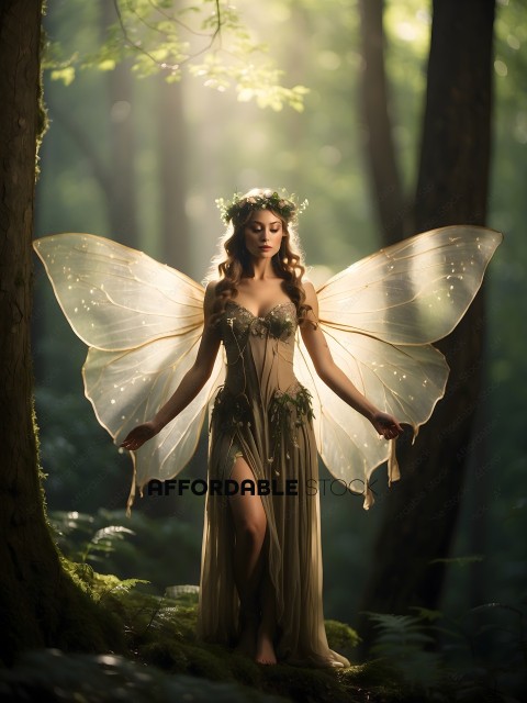 A woman in a fairy costume in the woods