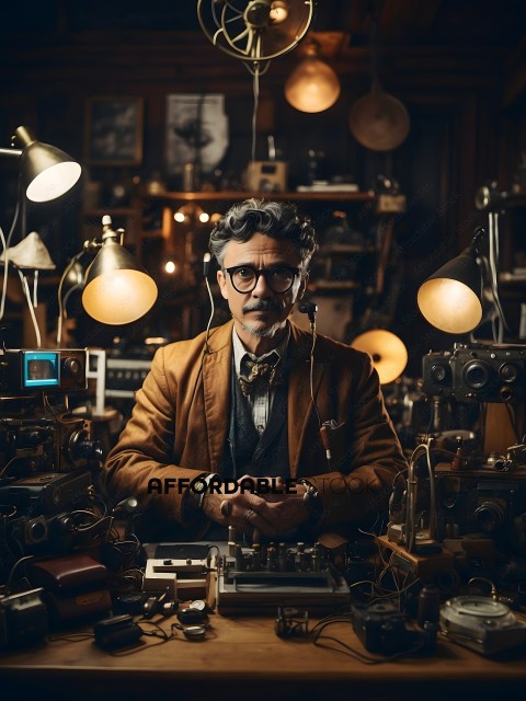 A man in a lab with many machines and gadgets