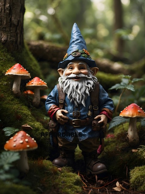 A wizard figurine with a mushroom forest