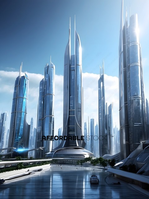 Futuristic City with Tall Skyscrapers