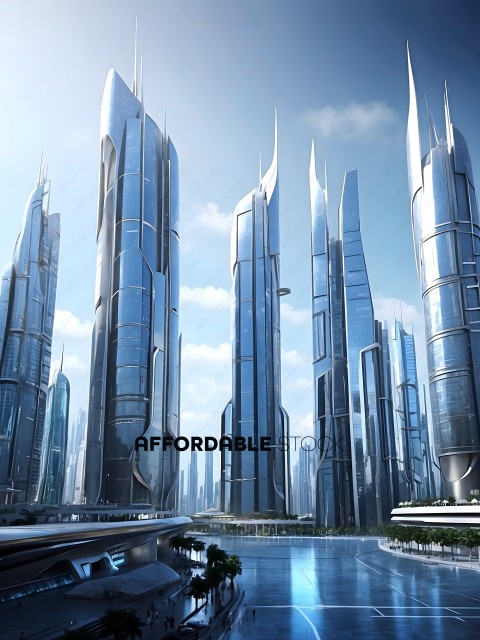 Futuristic Cityscape with Tall Skyscrapers