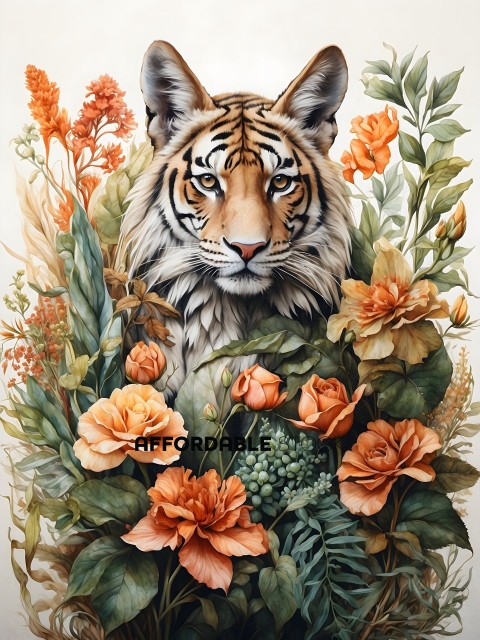 A tiger with a flower in its mouth