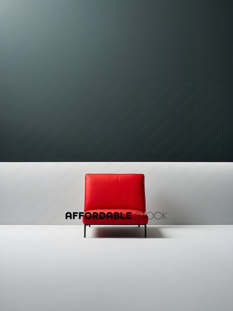 Red Chair in White Room with Black Wall