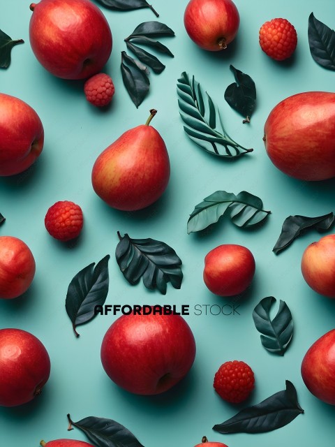 Apples and Berries on a Blue Surface