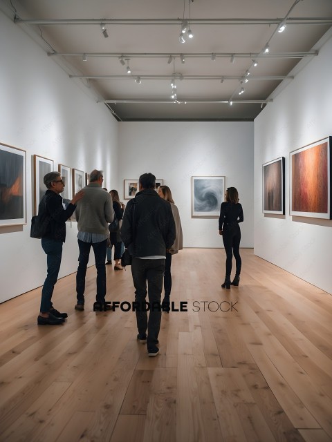 People walking through an art gallery