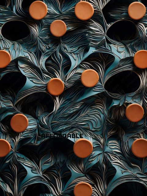 A blue and brown art piece with circles