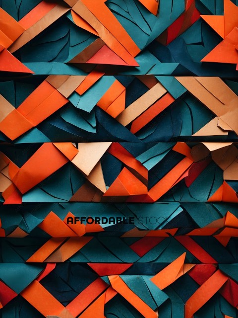A colorful paper artwork with a blue and orange background