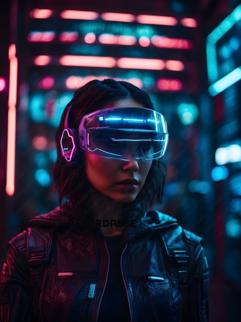 A woman wearing a futuristic headset