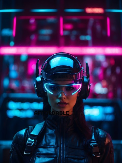 A woman wearing a futuristic outfit with goggles and a helmet