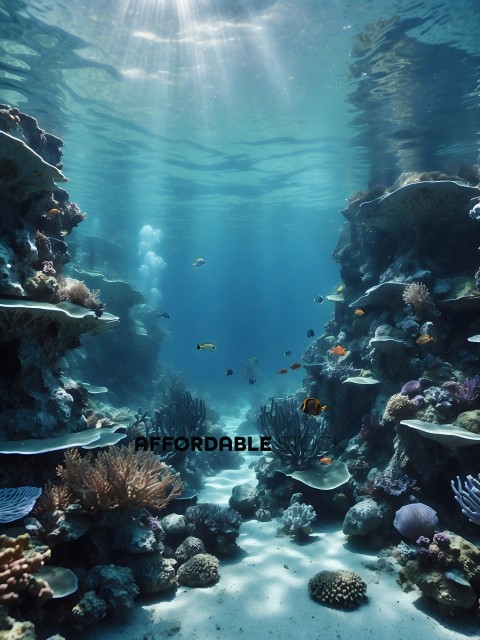 A vibrant underwater scene with coral and fish