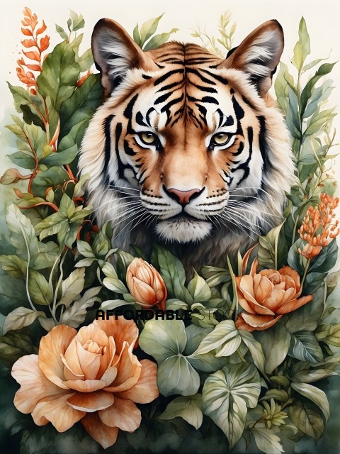 A tiger with a flower in its mouth