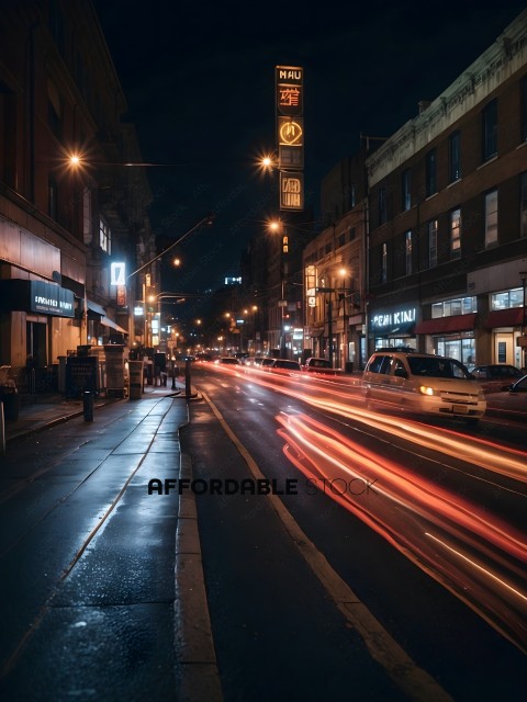 Blurry nighttime city street with traffic
