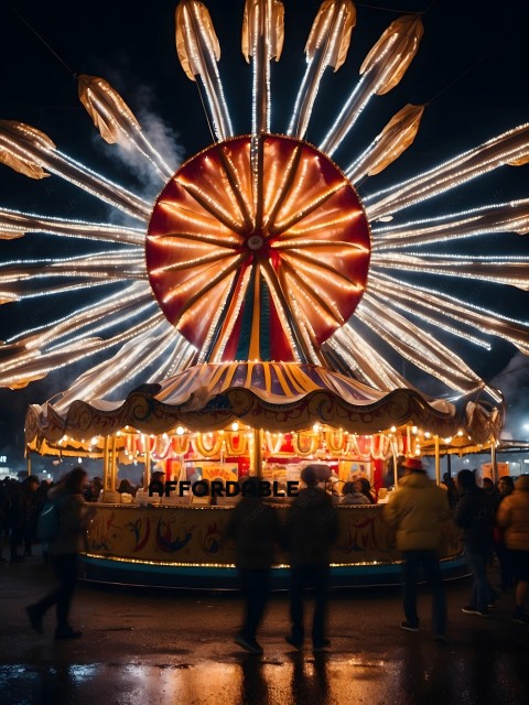People at a carnival ride with a large spinning wheel