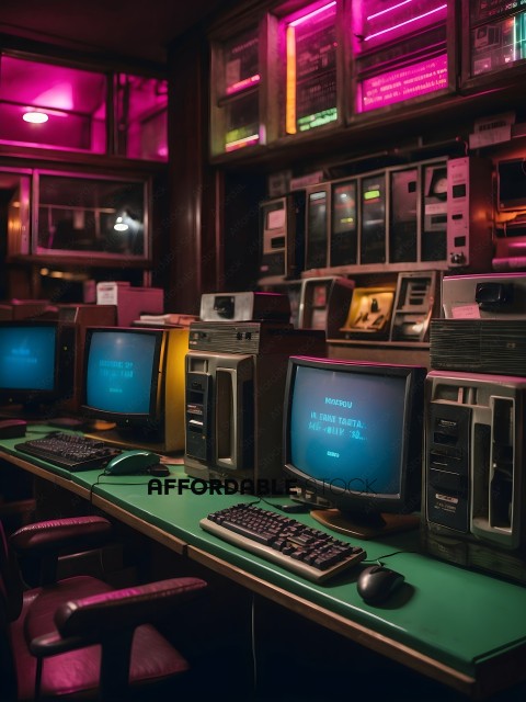 A collection of old computers and monitors on a table