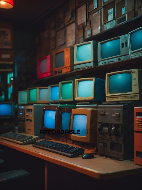 A collection of old computer monitors and keyboards