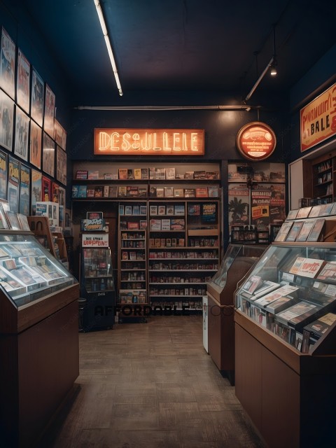 A bookstore with a neon sign that says "Dessolee"