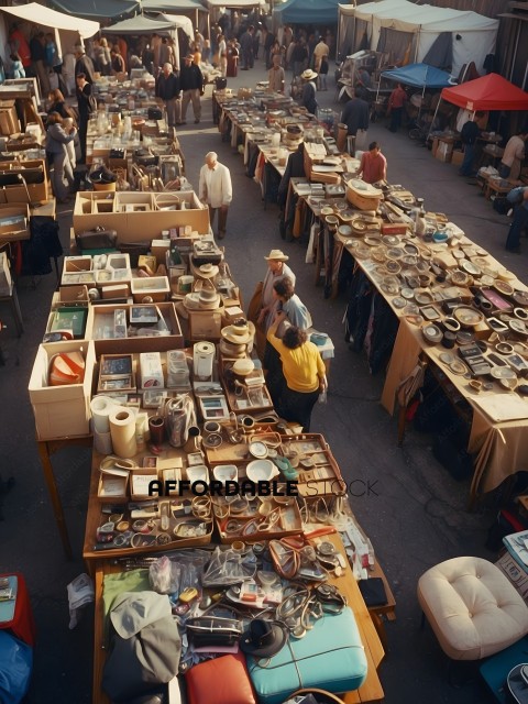 A Flea Market with Many Booths and People