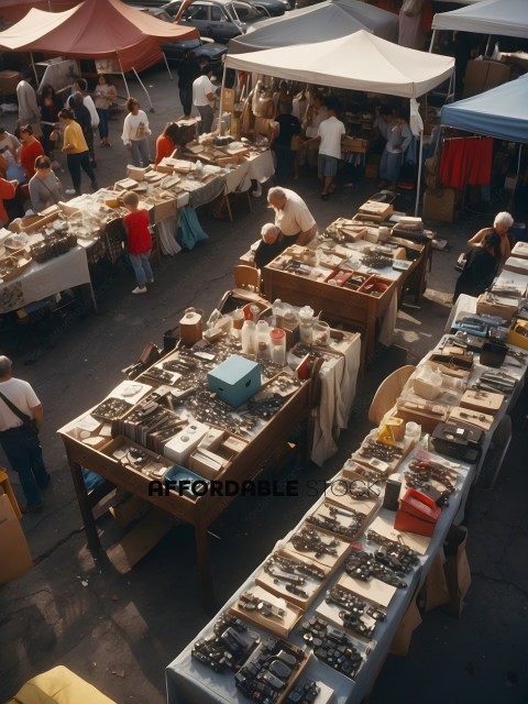 Flea Market with Many Tables of Items for Sale