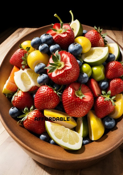 Fresh Mixed Fruit Bowl on Wooden Surface