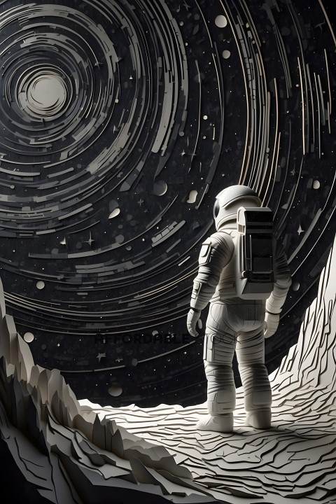 Astronaut Looking at Star Trails