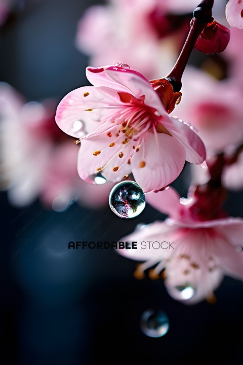 Pink Flowers with Water Droplets