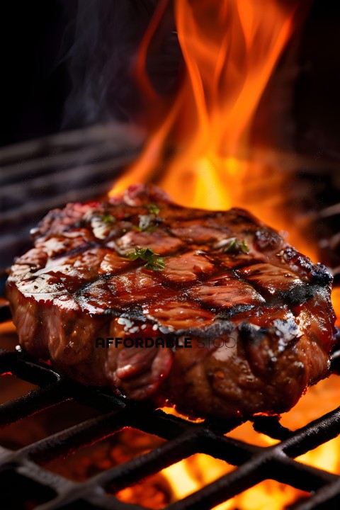 Steak on Grill with Fire