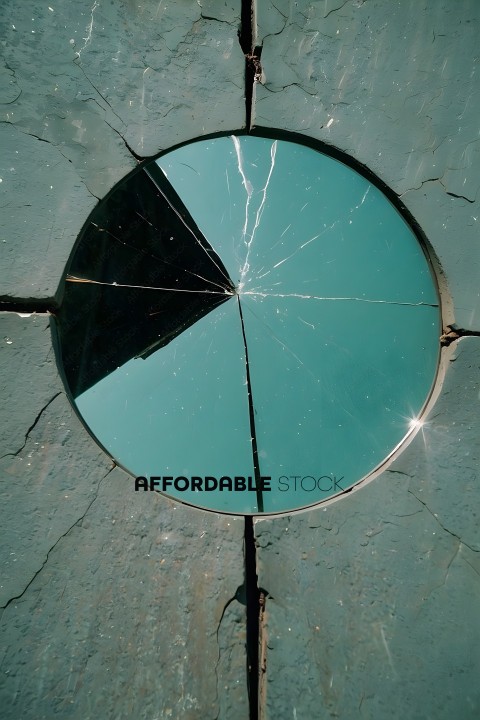 A broken mirror with a reflection of a cracked surface