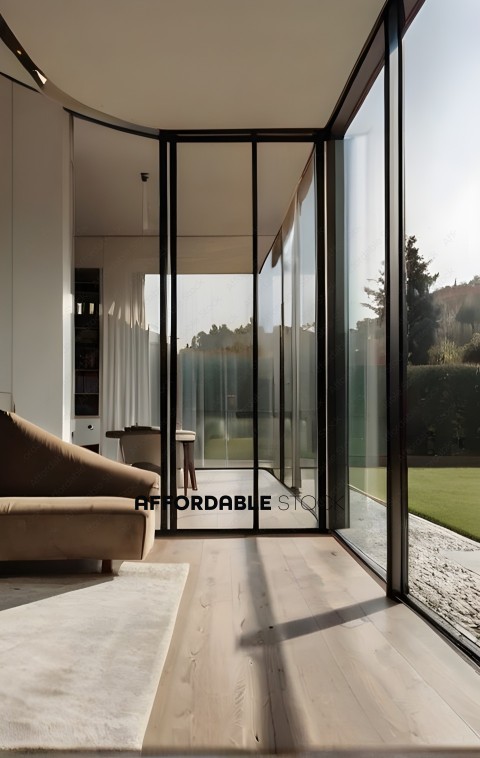Modern Interior Design with Glass Wall Overlooking Garden