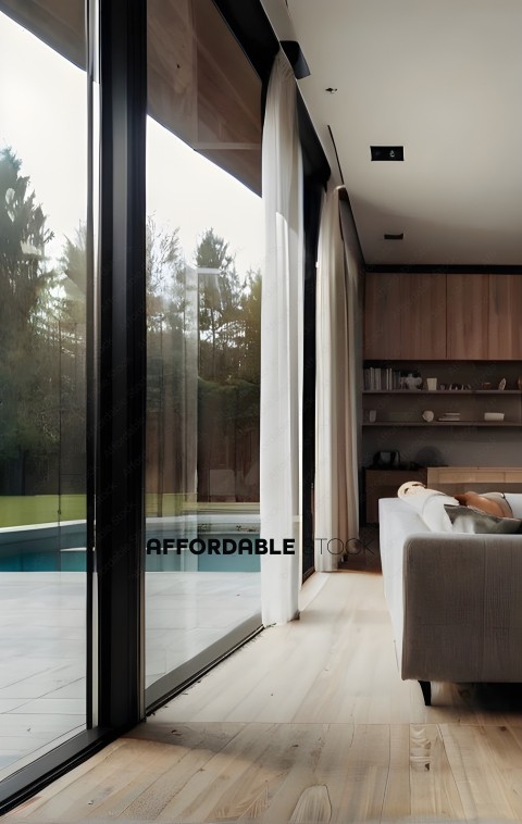 Modern Home Interior with Pool View