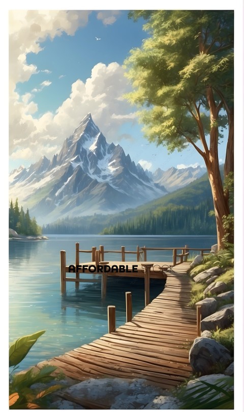 Tranquil Lake and Mountain Digital Art