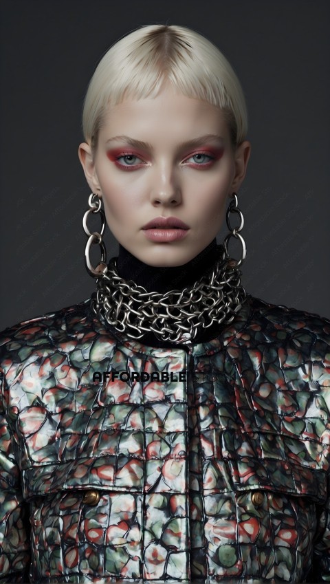 Fashion Portrait with Bold Makeup and Chain Accessories