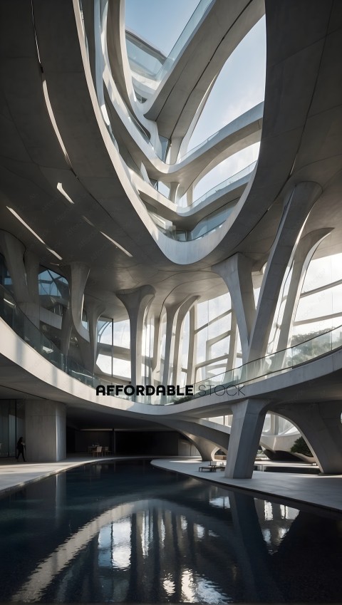 Modern Architecture with Curved Structures and Reflection