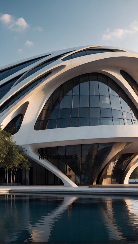 Modern Curvilinear Building Facade with Reflection