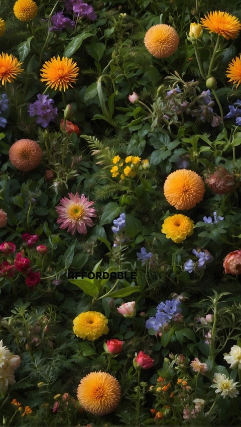 Variety of Colorful Garden Flowers