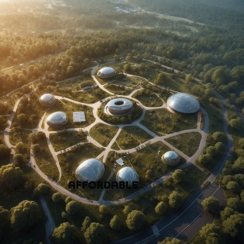 Futuristic Eco-Friendly Campus Aerial View