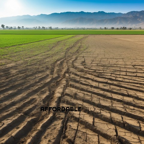 Contrast of Dry Cracked Soil and Lush Farmland