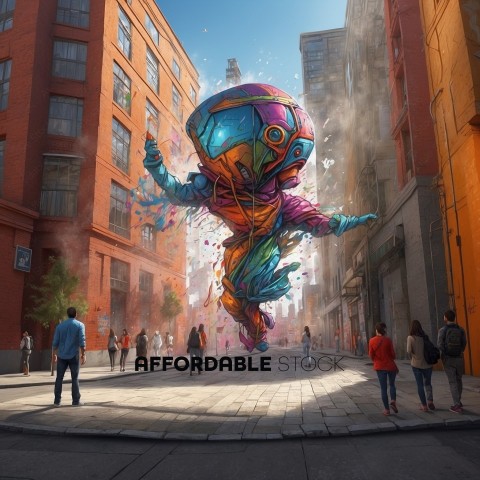 Colorful Astronaut Mural in Urban Setting