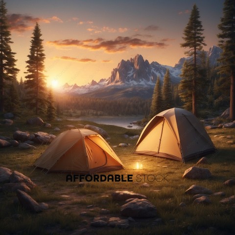 Serene Camping Scene at Sunset