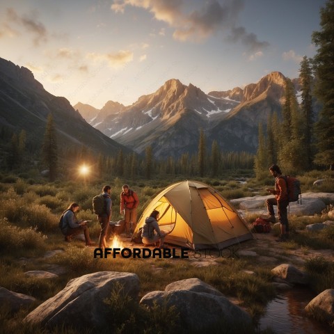 Camping in Mountain Wilderness at Sunset