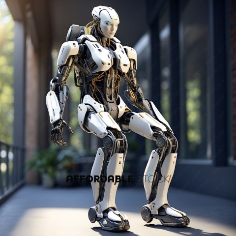 Futuristic Autonomous Robot Standing Outdoors