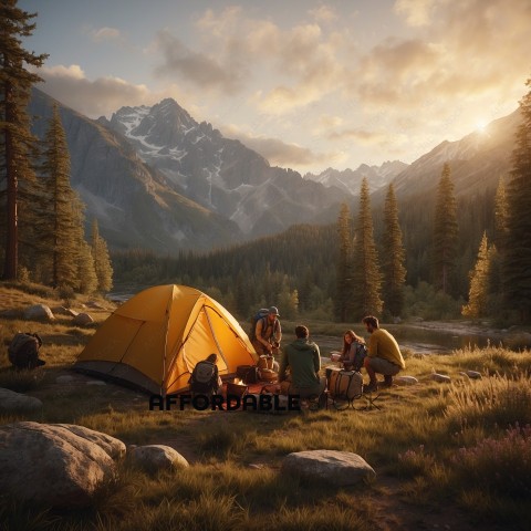 Group of Friends Camping in Mountain Wilderness
