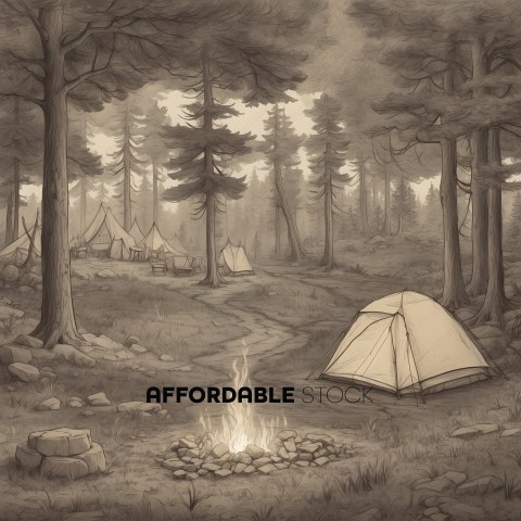 Sketch of Camping Site in Forest