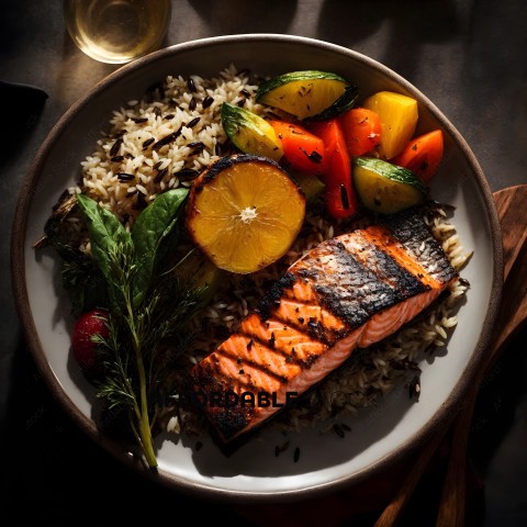 Grilled Salmon with Wild Rice and Vegetables