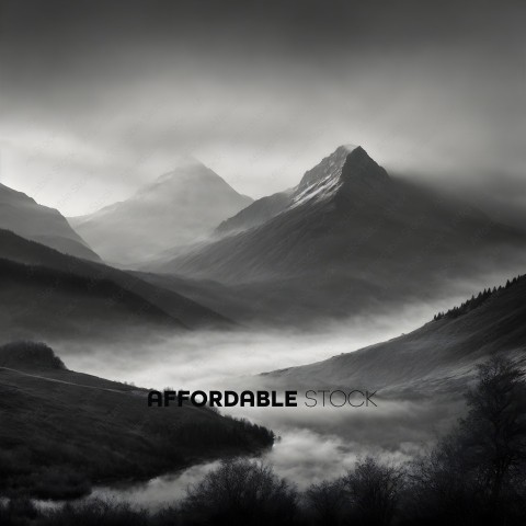Misty Mountain Peaks in Monochrome