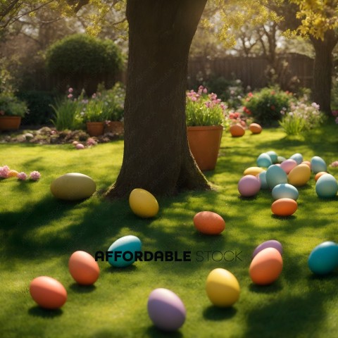 Easter Eggs Scattered in Garden