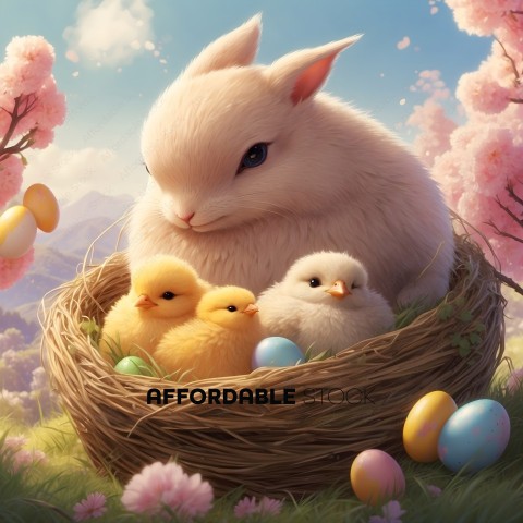 Easter Bunny and Chicks in a Nest