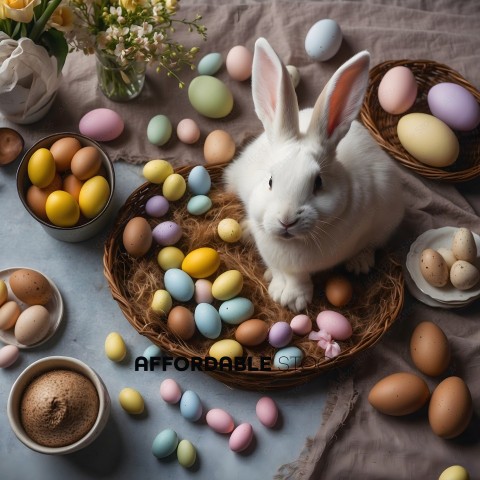 White Rabbit with Easter Eggs
