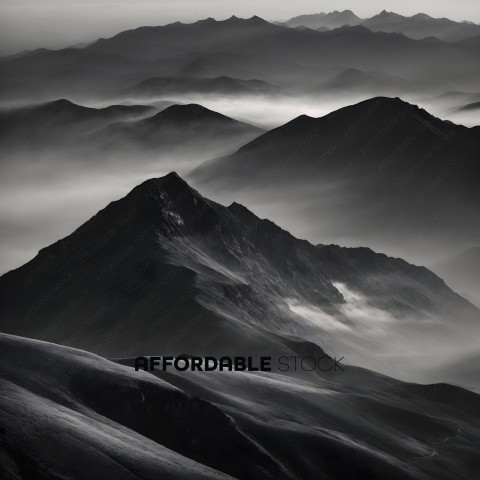Misty Mountain Peaks in Monochrome